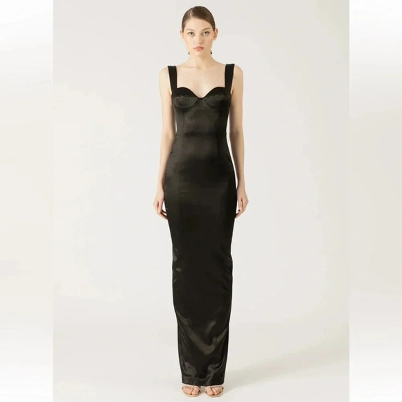 🖤 SAU LEE “Palmela” Black Satin Bustier Gown Sz 0 NWT 🖤 - Picture 1 of 6